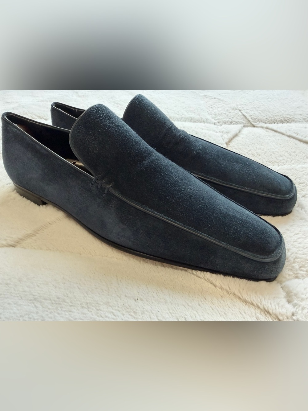$850 Ferragamo Men's Navy Blue Suede Slip-On Loafers 8.5 D